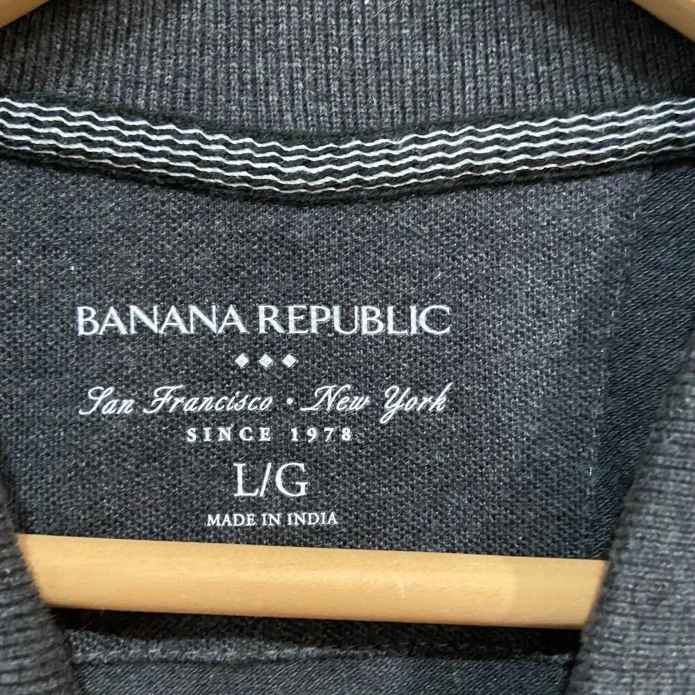 Banana Republic Mens Short Sleeve Polo Shirt Grey With Red & White Stripes Large